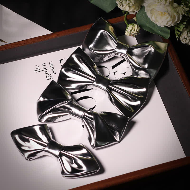 Moderne Herren-Stil Metallic Silber-Grau Leder-Fliege