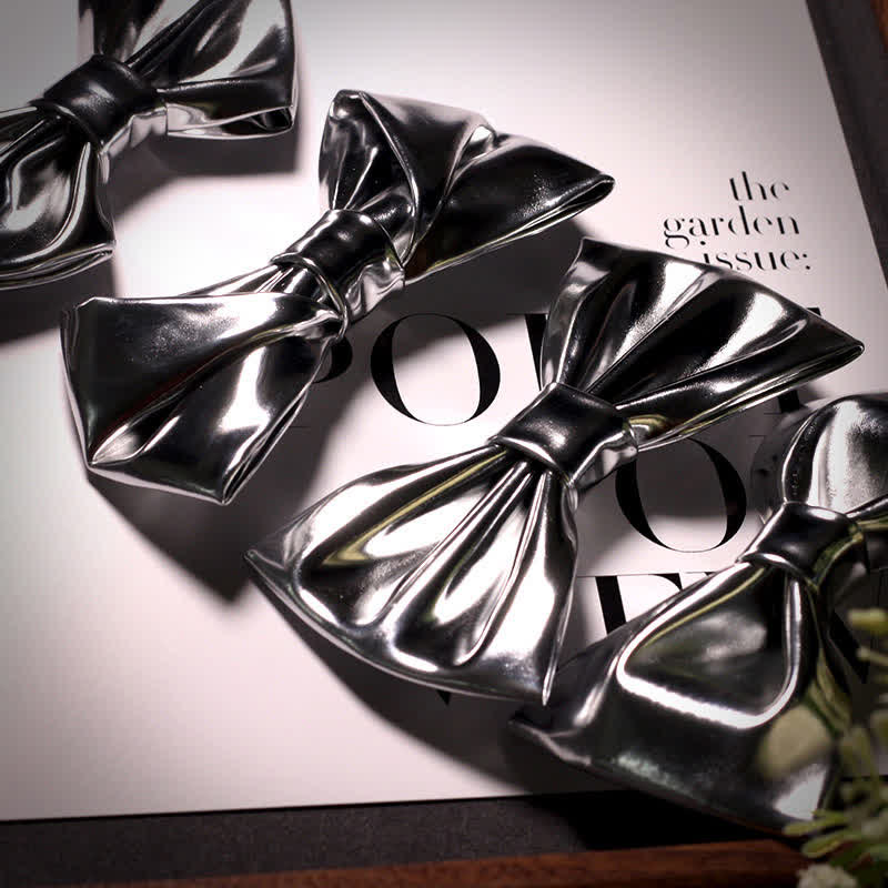 Moderne Herren-Stil Metallic Silber-Grau Leder-Fliege