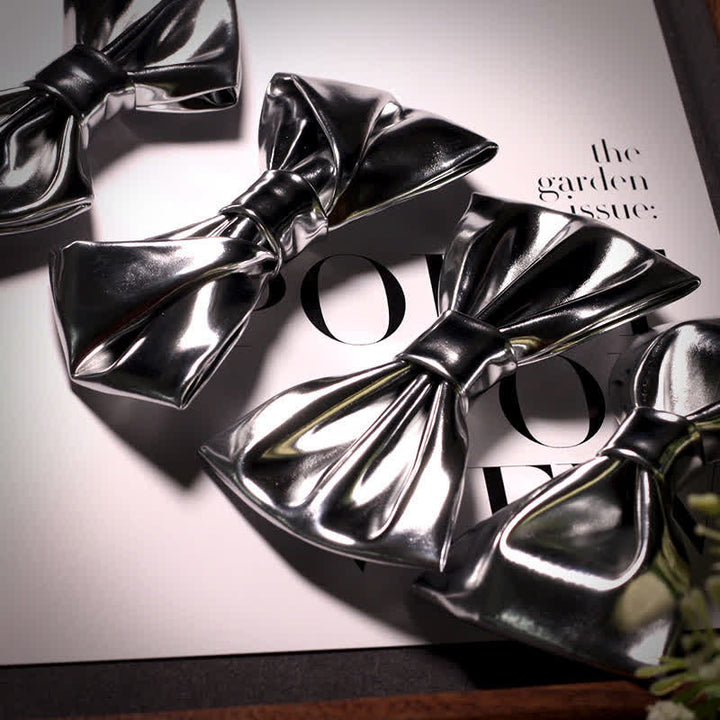 Moderne Herren-Stil Metallic Silber-Grau Leder-Fliege