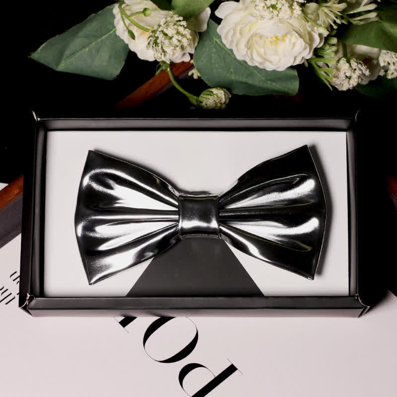 Moderne Herren-Stil Metallic Silber-Grau Leder-Fliege