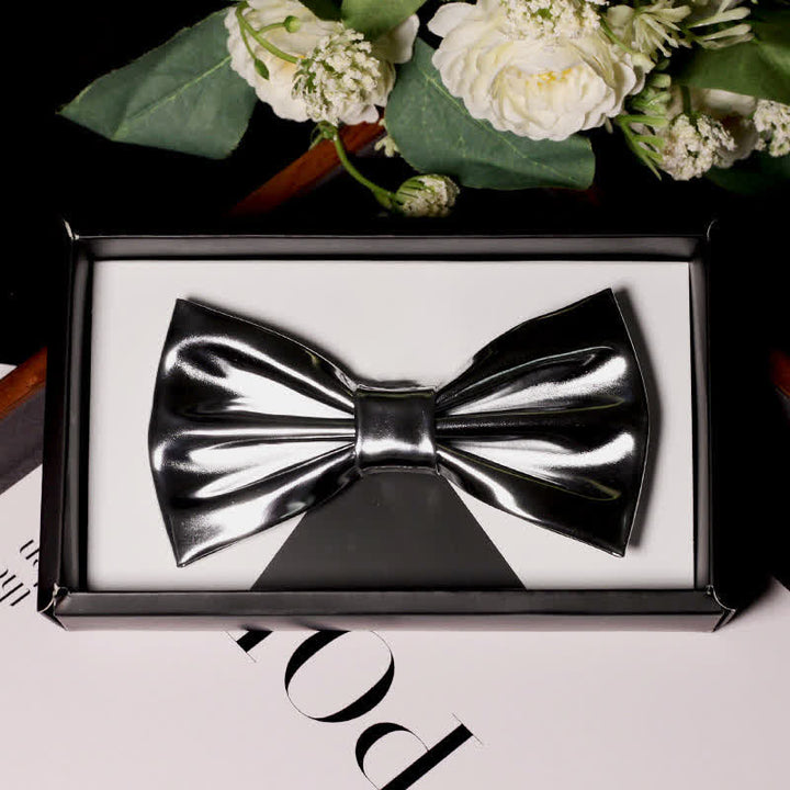 Moderne Herren-Stil Metallic Silber-Grau Leder-Fliege