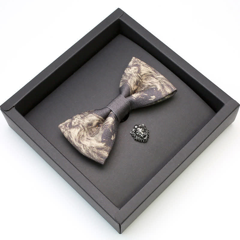 2-teiliges Herren-Fliegen-Set mit Brosche und Löwenkopf-Muster - image 2