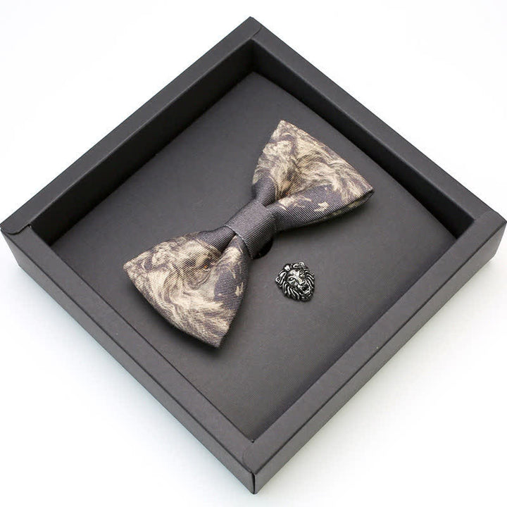 2-teiliges Herren-Fliegen-Set mit Brosche und Löwenkopf-Muster - image 2