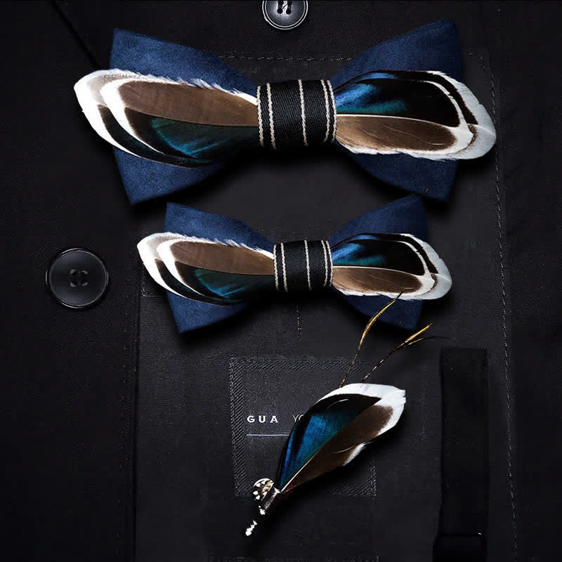 Navy Blau & Braun Vintage Federfliege mit Reversnadel