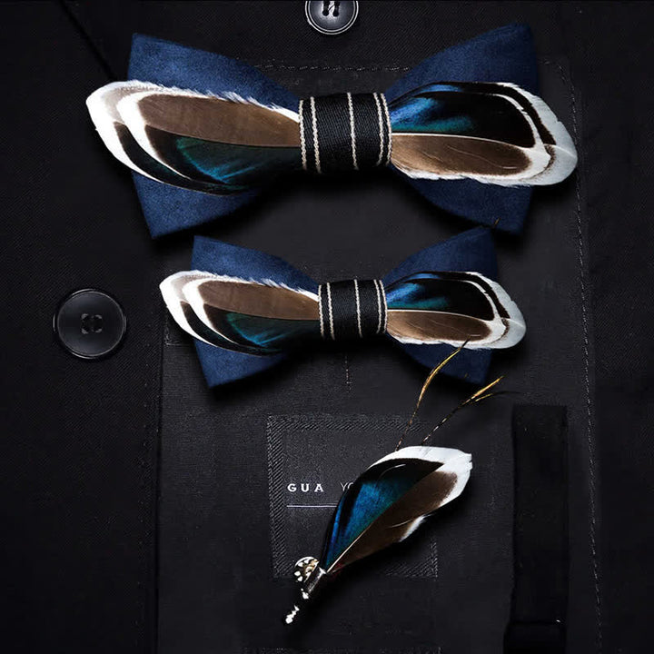 Navy Blau & Braun Vintage Federfliege mit Reversnadel