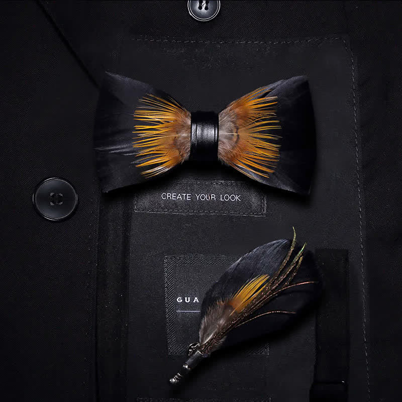 Orange & schwarz Sonnenblumen Feder Fliege mit Reversnadel