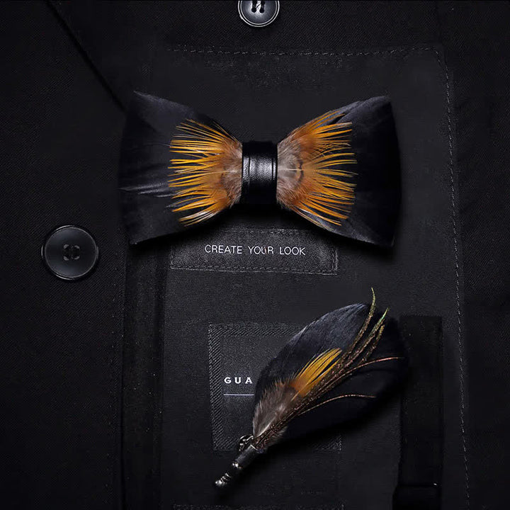 Orange & schwarz Sonnenblumen Feder Fliege mit Reversnadel