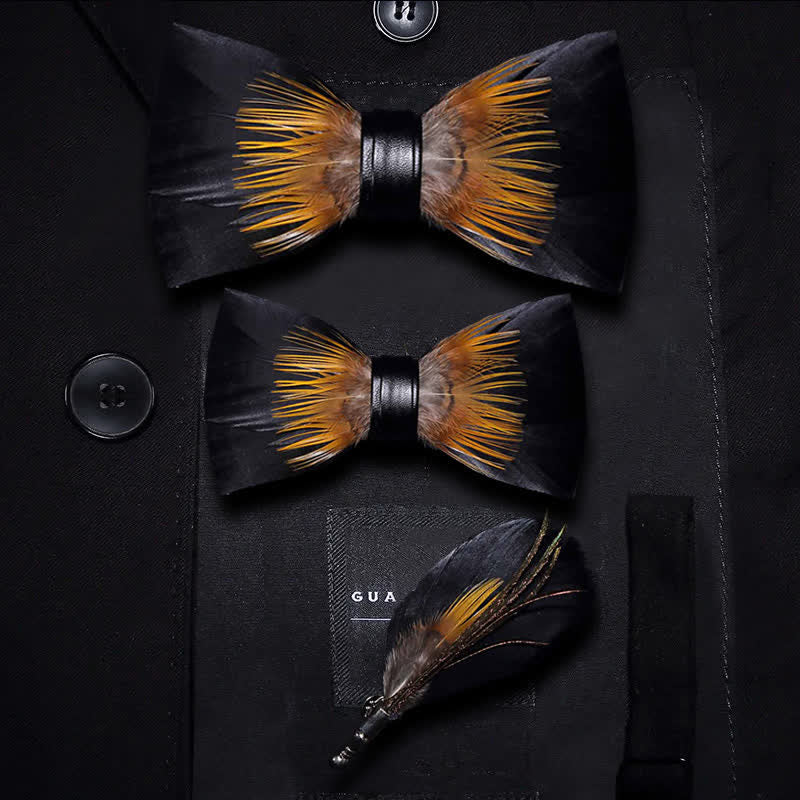 Orange & schwarz Sonnenblumen Feder Fliege mit Reversnadel