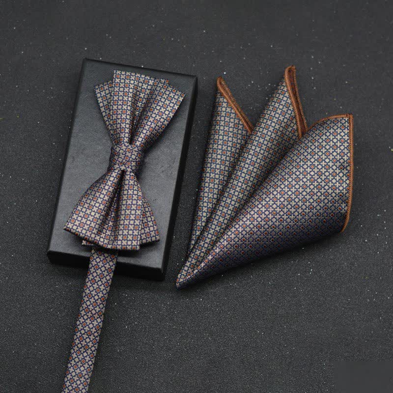 2-teiliger eleganter floraler Fliege- und Taschentuch-Set für Herren