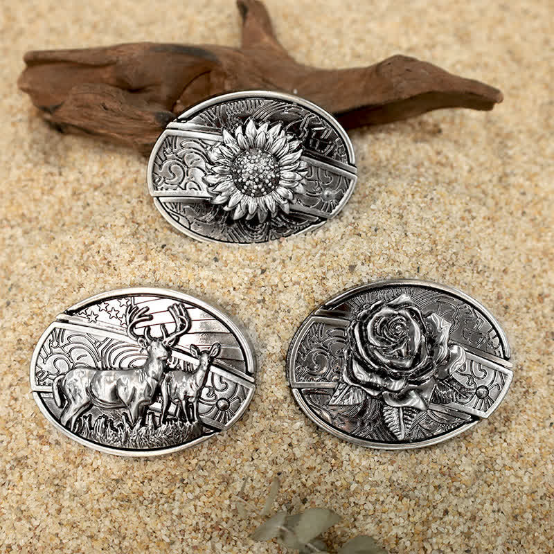 Flower Deer DIY Verstecktes Klappmesser Ledergürtelschnallen Bundle Set