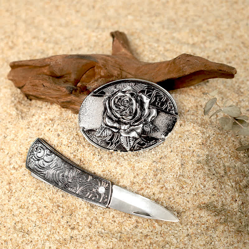 Flower Deer DIY Verstecktes Klappmesser Ledergürtelschnallen Bundle Set