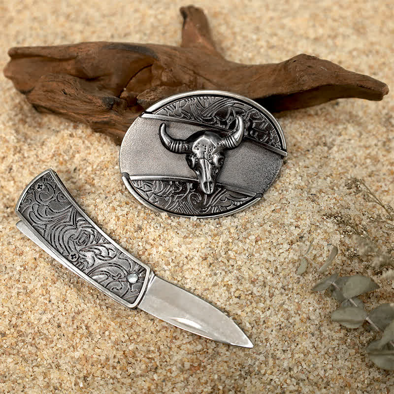 Tiermuster DIY Verstecktes Klappmesser Ledergürtelschnallen Bundle Set