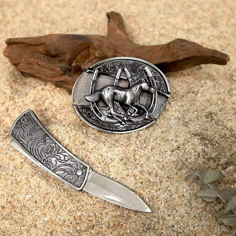 Tiermuster DIY Verstecktes Klappmesser Ledergürtelschnallen Bundle Set