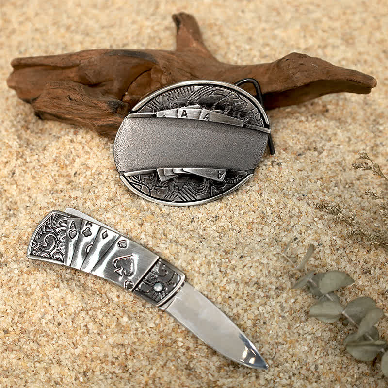 Einzigartiges Design DIY Verstecktes Klappmesser Ledergürtelschnallen Bundle Set