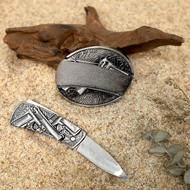 Einzigartiges Design DIY Verstecktes Klappmesser Ledergürtelschnallen Bundle Set