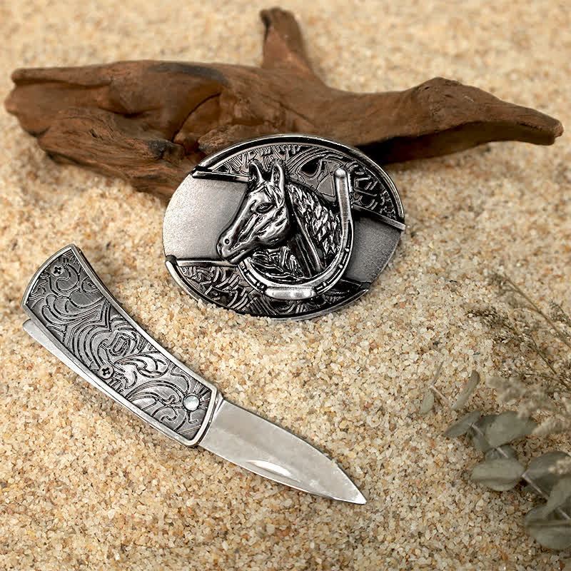 Einzigartiges Design DIY Verstecktes Klappmesser Ledergürtelschnallen Bundle Set