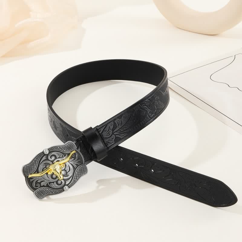 Herren quadratischer Gürtel aus goldenem Longhorn-Bullenleder