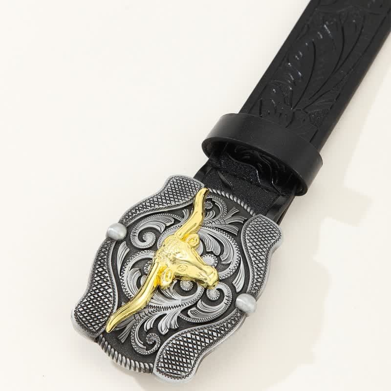 Herren quadratischer Gürtel aus goldenem Longhorn-Bullenleder