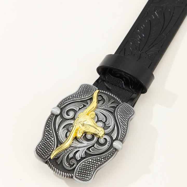 Herren quadratischer Gürtel aus goldenem Longhorn-Bullenleder