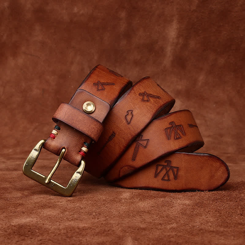 Leder-Gürtel mit Totem-Muster Lasergravur