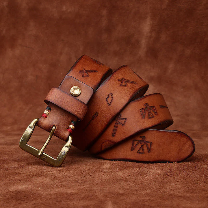 Leder-Gürtel mit Totem-Muster Lasergravur