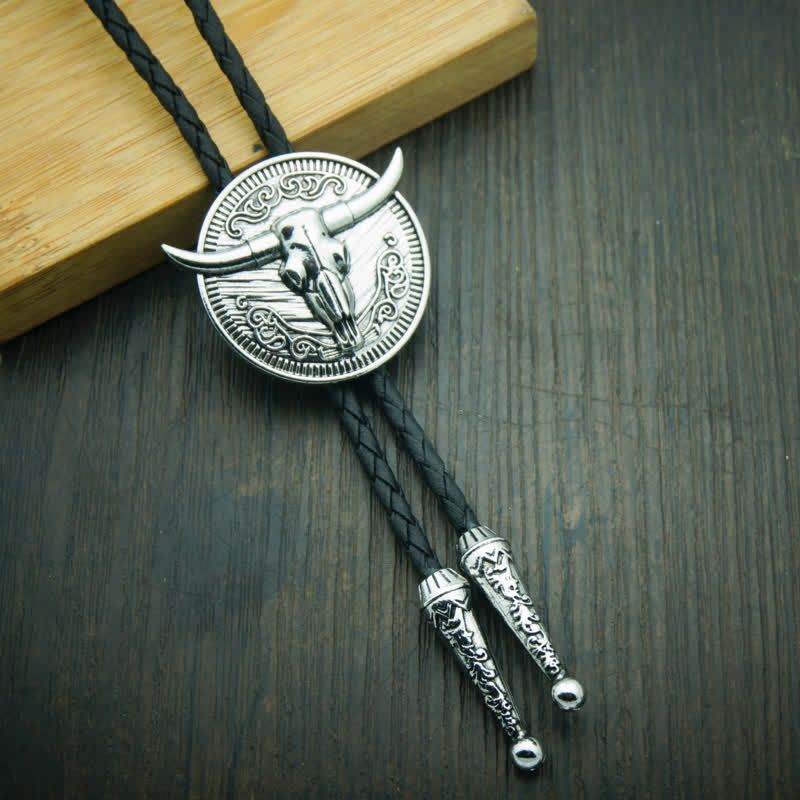 Kuhkopf Longhorn Bull Cowboy Leder Bolo Krawatte