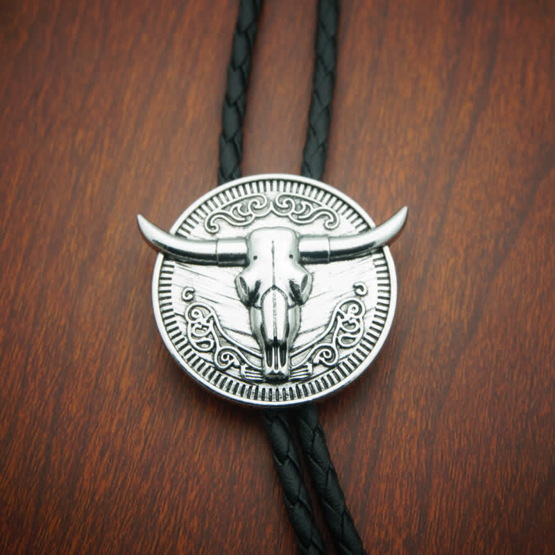 Kuhkopf Longhorn Bull Cowboy Leder Bolo Krawatte
