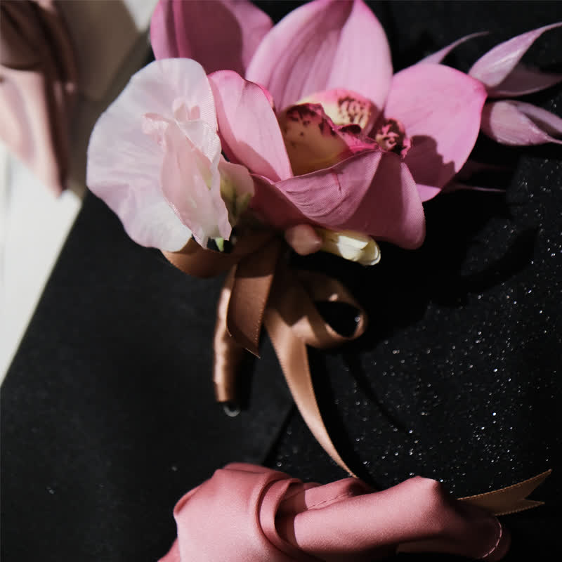 3-teiliges Herren Smokey Pink Brosche Taschentuch Fischschwanz Fliege Set