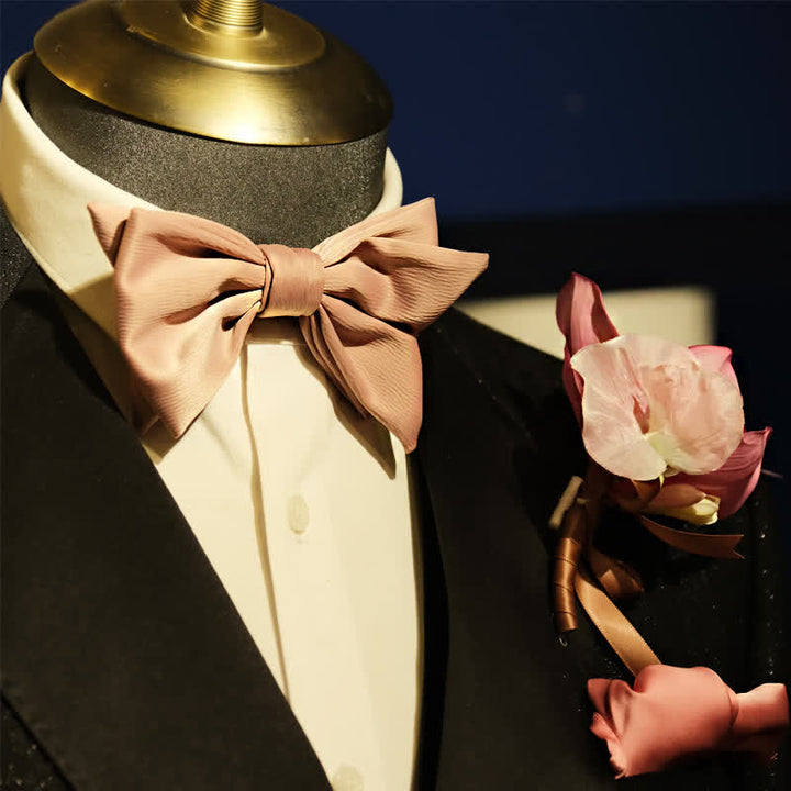 3-teiliges Herren Smokey Pink Brosche Taschentuch Fischschwanz Fliege Set