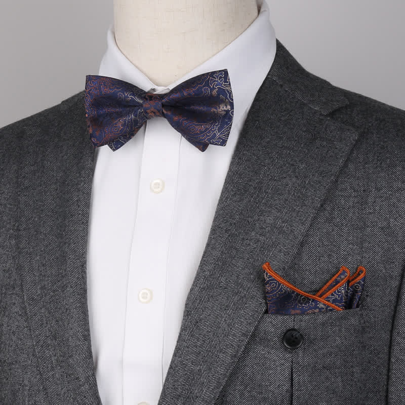 3-teiliges Herren-Set mit Einstecktuch und Fliege im Fantasy-Paisley-Muster