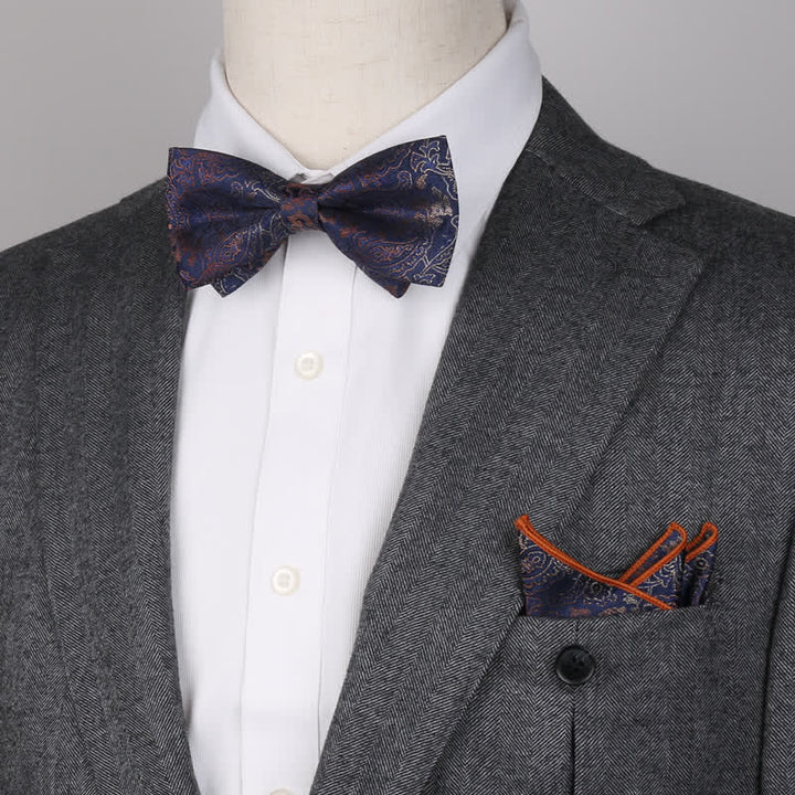 3-teiliges Herren-Set mit Einstecktuch und Fliege im Fantasy-Paisley-Muster