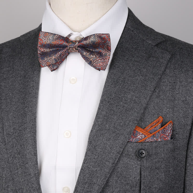 3-teiliges Herren-Set mit Einstecktuch und Fliege im Fantasy-Paisley-Muster