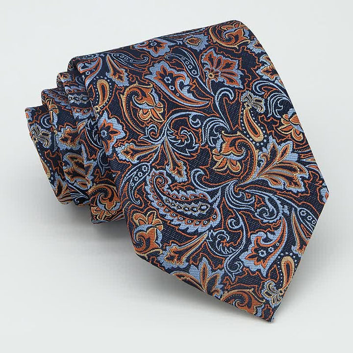 3-teiliges Herren-Set mit schöner blauer und orangefarbener Paisley-Fliegenkrawatte