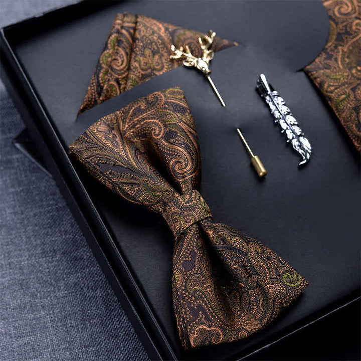 5 Stück Herren Dunkelbraune & Schwarze Paisley Fliegen Geschenkbox
