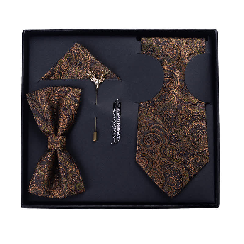 5 Stück Herren Dunkelbraune & Schwarze Paisley Fliegen Geschenkbox