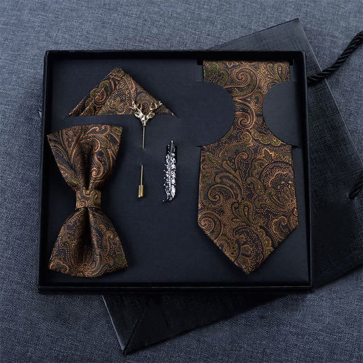 5 Stück Herren Dunkelbraune & Schwarze Paisley Fliegen Geschenkbox