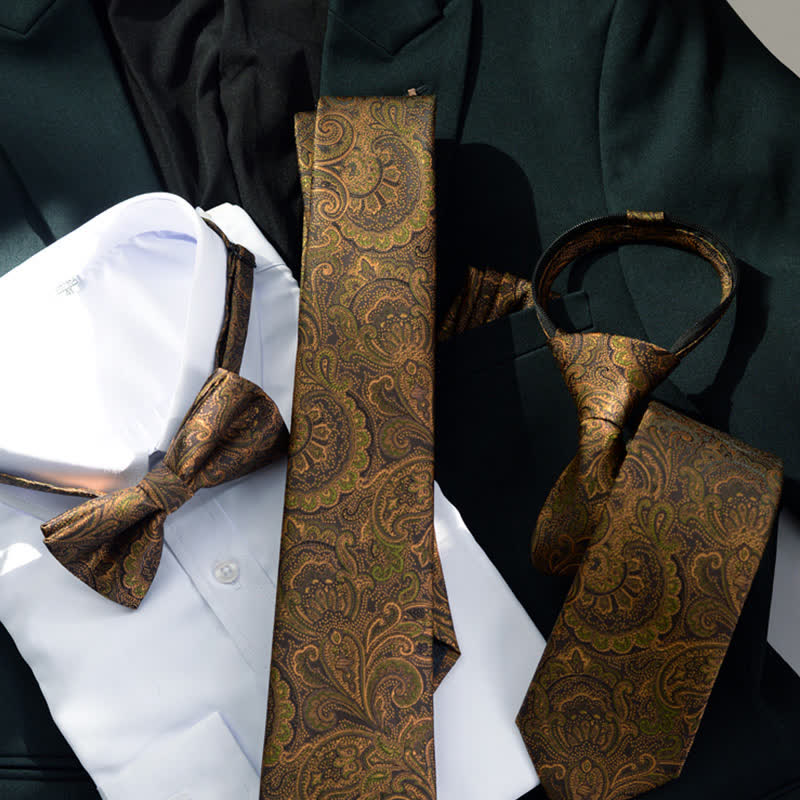 5 Stück Herren Dunkelbraune & Schwarze Paisley Fliegen Geschenkbox