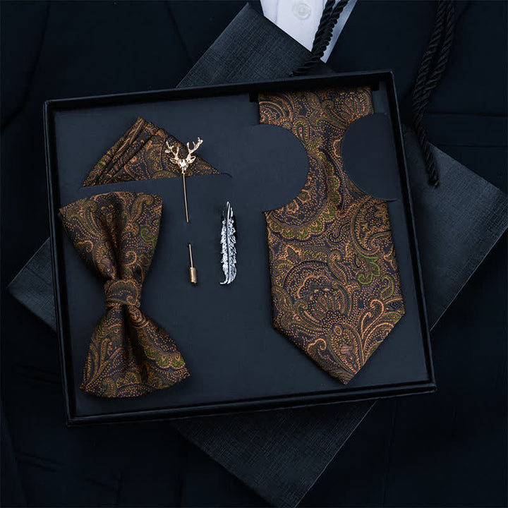5 Stück Herren Dunkelbraune & Schwarze Paisley Fliegen Geschenkbox