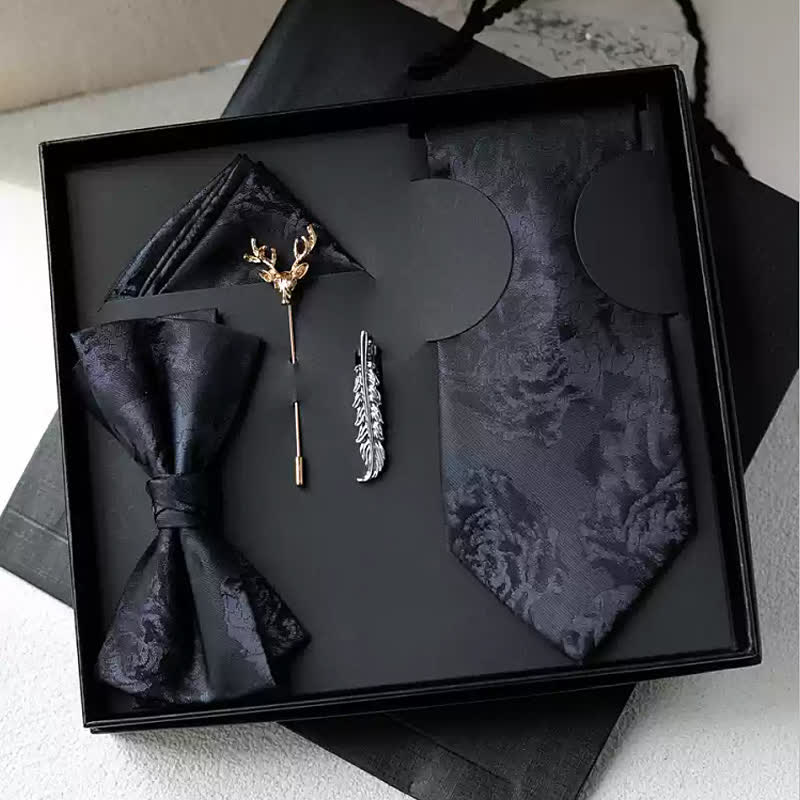 5 Stück Herren Schwarze Pfingstrose Elegante Fliegen Geschenkbox