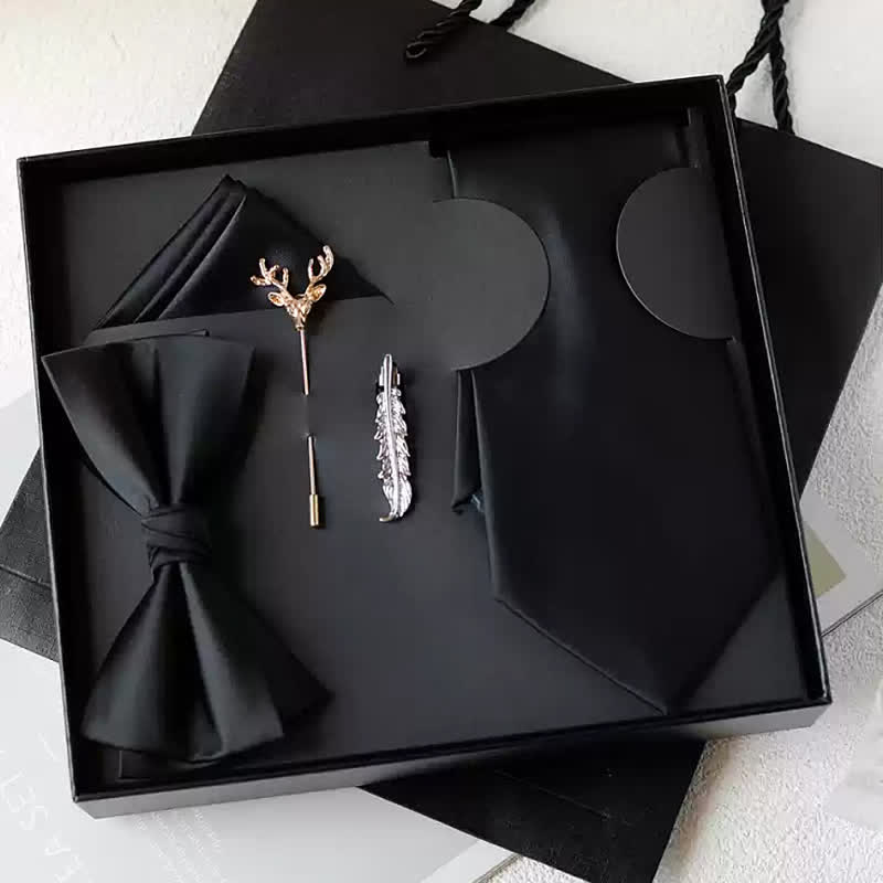 5Stk. Herren Fliegende Einfarbig Schwarz Bordeaux Fliegen Geschenkbox