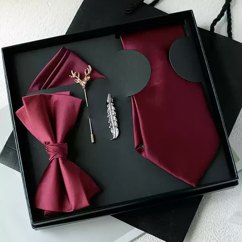 5Stk. Herren Fliegende Einfarbig Schwarz Bordeaux Fliegen Geschenkbox