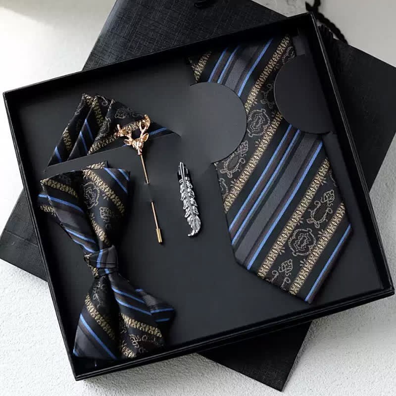 5 Stück Herren Retro Kaffee & Blau Gestreifte Fliegen Geschenkschachtel