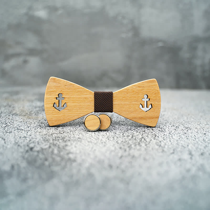 3-teiliges Herren-Fliege-Set aus Holz mit hohlem Bootsanker