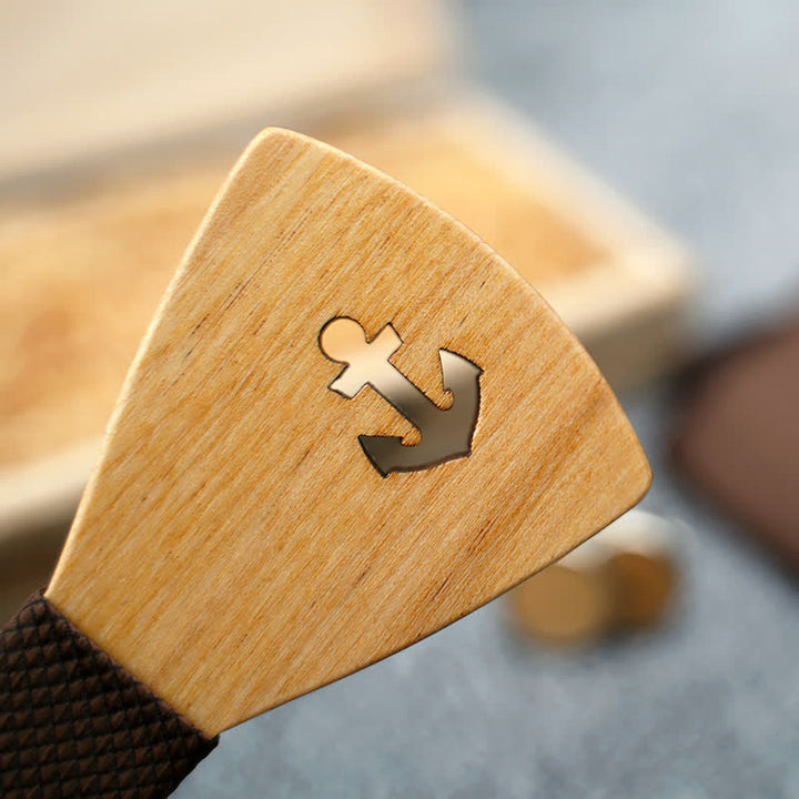 3-teiliges Herren-Fliege-Set aus Holz mit hohlem Bootsanker