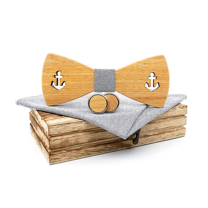 3-teiliges Herren-Fliege-Set aus Holz mit hohlem Bootsanker