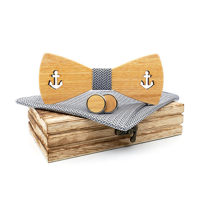 3-teiliges Herren-Fliege-Set aus Holz mit hohlem Bootsanker