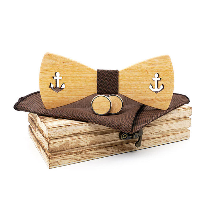 3-teiliges Herren-Fliege-Set aus Holz mit hohlem Bootsanker