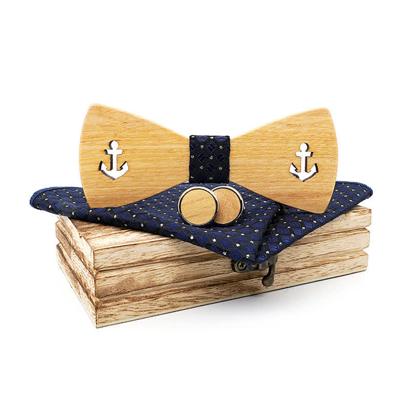 3-teiliges Herren-Fliege-Set aus Holz mit hohlem Bootsanker