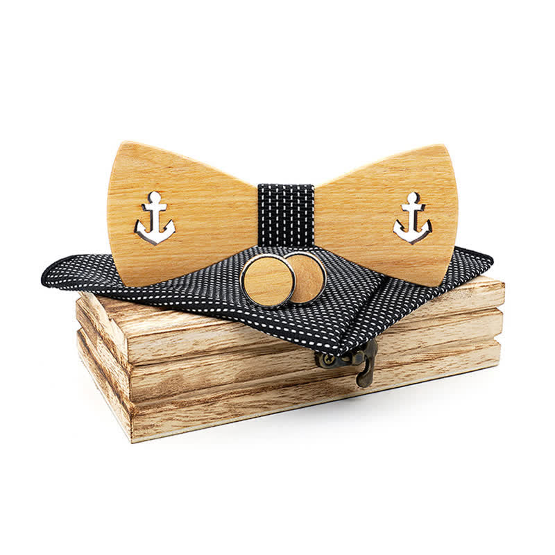 3-teiliges Herren-Fliege-Set aus Holz mit hohlem Bootsanker