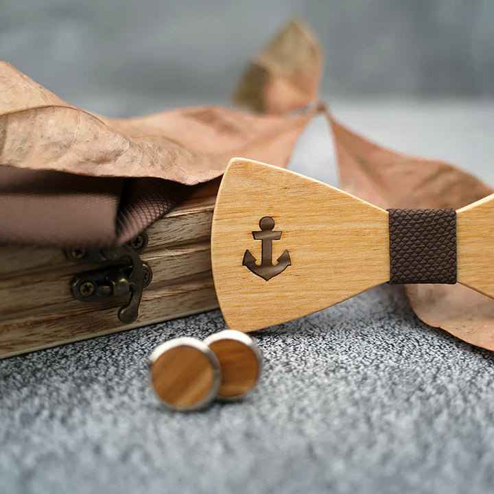 3-teiliges Herren-Fliege-Set aus Holz mit hohlem Bootsanker